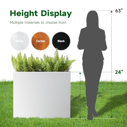 Metal Rectangular Planter Box 24" L x 10" W x 24" H White Metal Planter Box