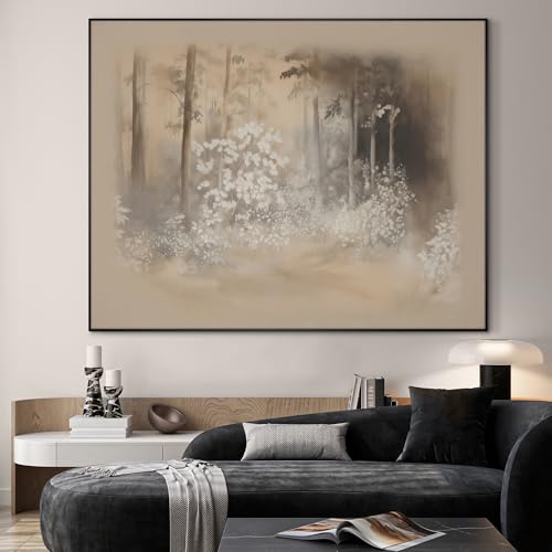 46"x60" Extra Large Framed Wall Art Misty Forest in Sepia Tones