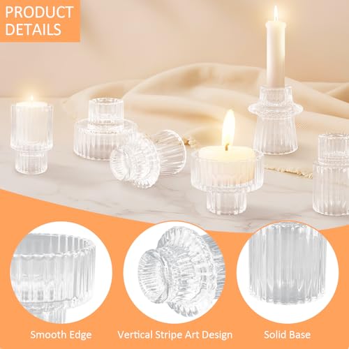 12 Pcs Glass Candlestick Holders Taper Candle Holders for Table Centerpieces (12 Count)