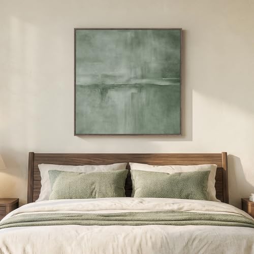 Large Framed Sage Green Abstract Wall Art for Living Room Decor