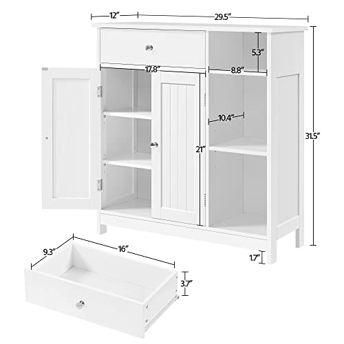 Bathroom Storage Cabinet with Drawer and 2 Beadboard Doors