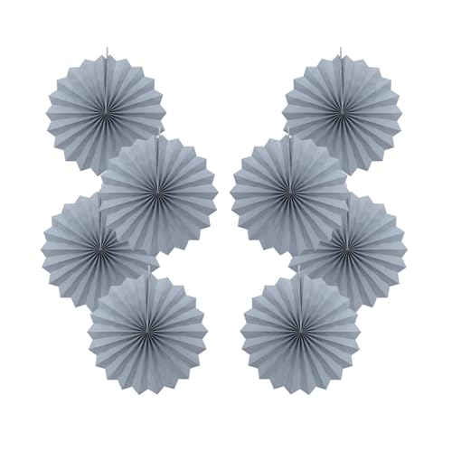 Gray Party Decorations 12in Hanging Paper Fans DIY Set 8Pcs (30 Count)