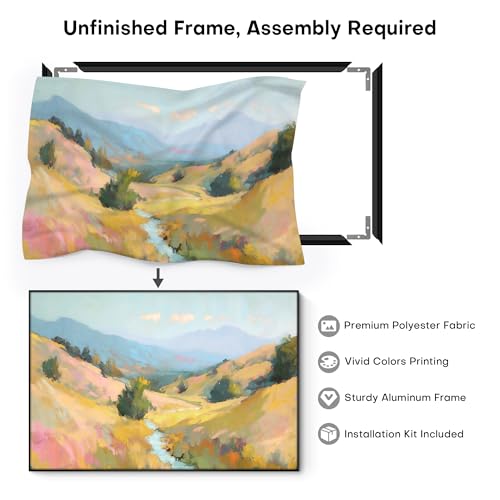 46"x72" Extra Large Framed Wall Art Golden Valley Light Landscape Illustration for Home Living Room Bedroom Decor