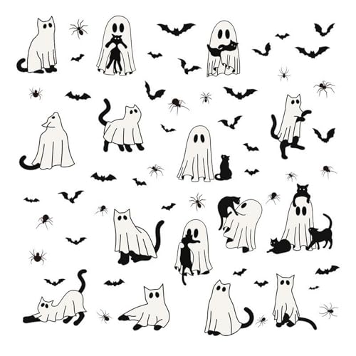 Halloween Ghost Window Clings for Glass 6 Sheets Cute Window Decals Spooky Window Stickers Cat Spider Reusable Windows Cling for Halloween Fall Party Home School Office Glass Supplies Decorations (6 Count)