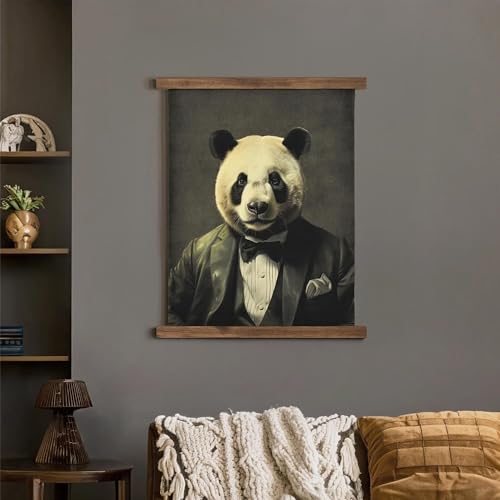 Hanging Linen Dapper Suit Panda Tapestry Vintage Animal Wall Art Hanging