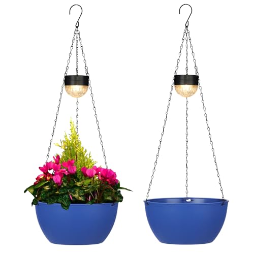 2 Packs Solar Hanging Basket Planters for Plants Outdoor