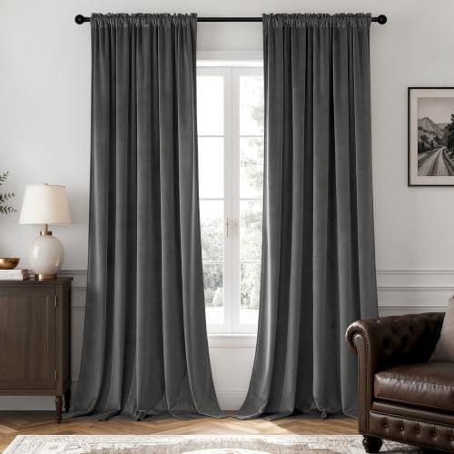 Grey Blackout Velvet Curtains Drapes 84 Inch Long 52"x84" Bedroom (2 Count)