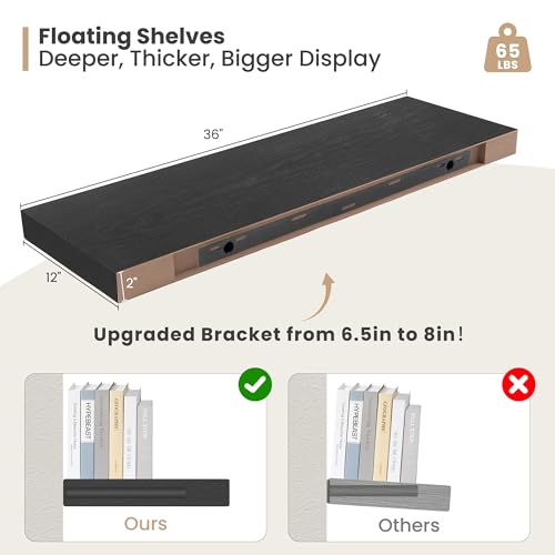 36 x 12 Deep Floating Shelves Wall Mounted Set of 2 Black (2 Count)