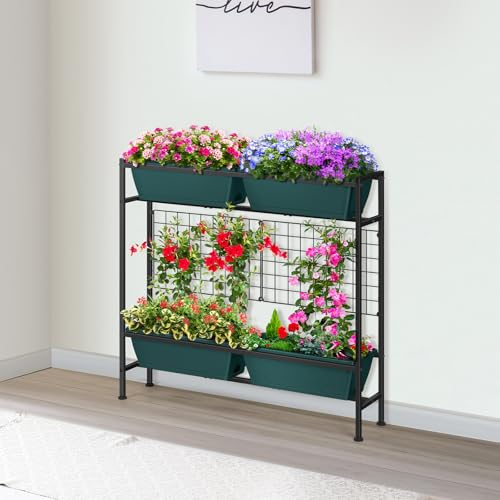 Vertical Raised Garden Beds 32.4" Tall Planter Raised Beds Boxes Patio Herb Garden Planter Outdoor with Metal Fences Legs for Small Climbing Plant Gardening Vegetables Patio Balcony Porch