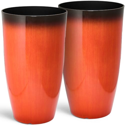 Autodaya 24" Faux Ceramic Large Planters for Outdoor Plants (2 Count)