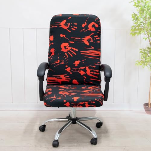 Halloween Office Chair Covers Bloody Handprints Footprints on Black Horror Theme Print Stretchable Slipcover for Modern Simplism Style High Back Boss Chair