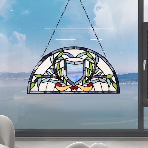 Half Moon Stained Glass Window Hanging Tiffany Style 16" x 8" Half