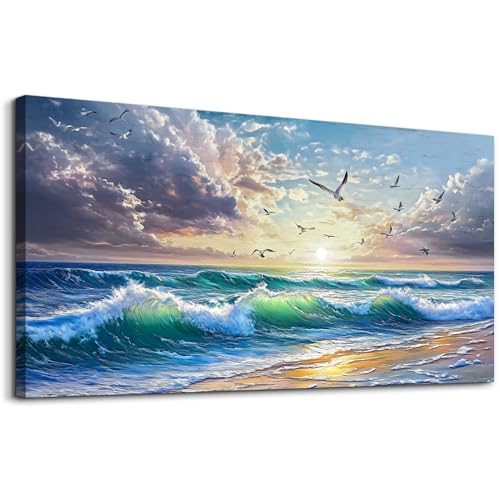 Canvas Wall Art For Living Room Wall Decor For Bedroom Restaurant Modern Office Home Decorations Seaside Landscape Painting Printing Pictures Artworks Poster Mural Ready To Hang 24"X48"