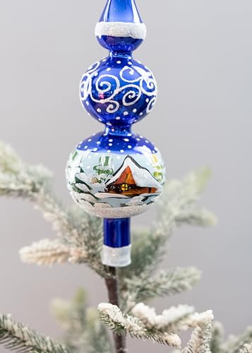 Spitz Glass Christmas Tree Topper Mouth Blown by Polish Artisans and Hand Decorated with Embellishments Made in Poland