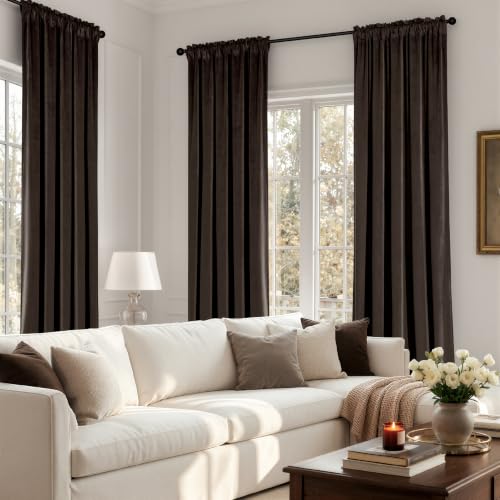 Brown Blackout Velvet Curtains Drapes 90 Inch Long 52"x90" Bedroom (2 Count)