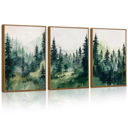 Watercolor Forest Framed Canvas Wall Art Set (3 Count)