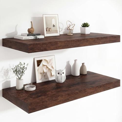 36 x 12 Deep Floating Shelves Wall Mounted Set of 2 Rustic Brown (2 Count)