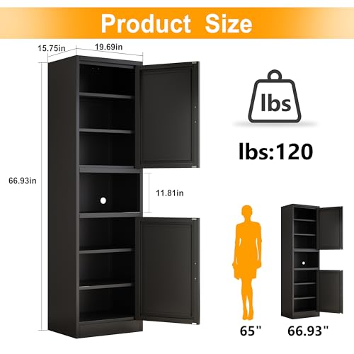 Tall Narrow Storage Cabinet 66.93" H Tall Bathroom Cabinet Metal Pantry Cabinets