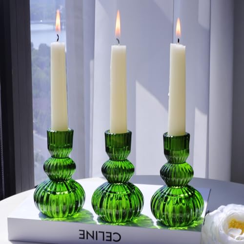 3pcs Green Taper Candle Holders (3 Count)