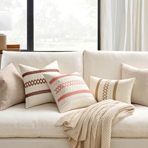 Set of 2 Neutral Boho Decorative Lumbar Pillow Covers 12x20 Inch (2 Count)