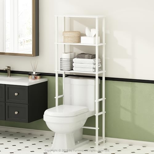 Turn-N-Tube Over The Toilet Storage, 3-Shelf Over The Toilet Organizer, Freestanding Space Saver Bathroom Shelf, for Bathroom Organizers and Storage, Plain White