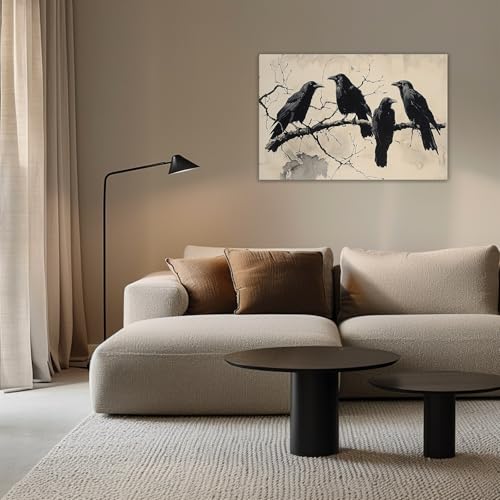 Birds Canvas Wall Art Black Couple Crow Picture Print Vintage Gothic Raven Artwork for Living Room Halloween Home Wall Decor