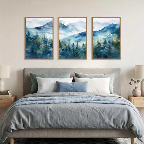 Blue Ridge Mountain Forest Framed Canvas Wall Art Set (3 Count)