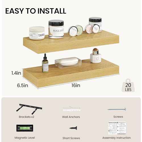 16 Inch Floating Shelves Wall Mounted for Display (2 Count)