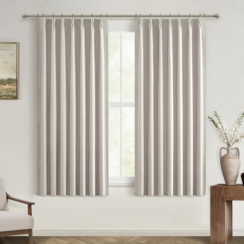 Natural Linen Black Out 54 Inches Long Boho Small Curtains 2 Panels Set