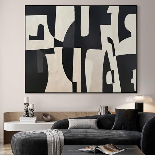 60"x72" Extra Large Framed Wall Art Black and White Abstract Geometric Design