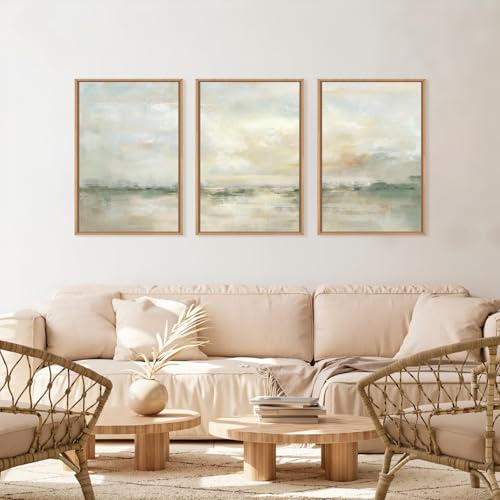 Large Abstract Green Gray Pastel Framed Canvas Wall Art