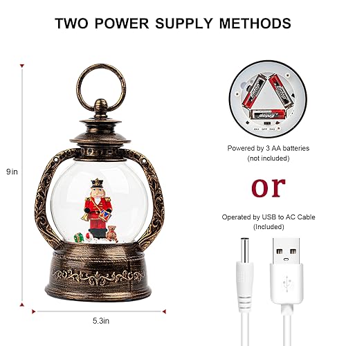 Christmas Snow Globe Lantern Water Glittering Nutcracker with Music & Timer