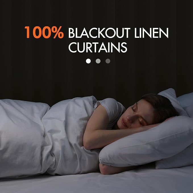 100% Blackout Back Tab Pleat Linen Curtains 50" Wx108 L (2 Count)