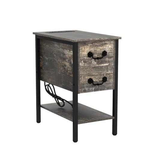 End Tables Narrow Nightstands with Charging Station & USB Ports &Drawers