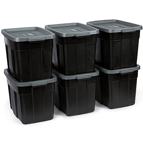 Roughneck Tote Durable 18 Gallon Stackable Plastic Storage Containers with Lids and Easy Carry Handles (6 Count)