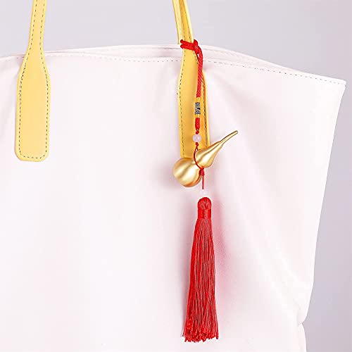 Feng Shui Brass Wu Lou Golden Gourd with Red Luck Strip Treasure Pendant for Bedroom