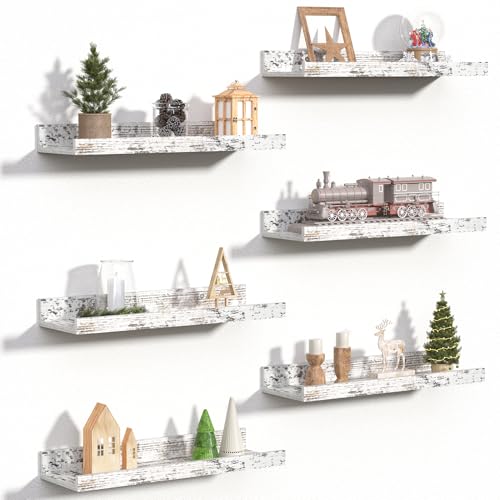 Floating Shelves for Wall Decor Storage Rustic White (6 Count)