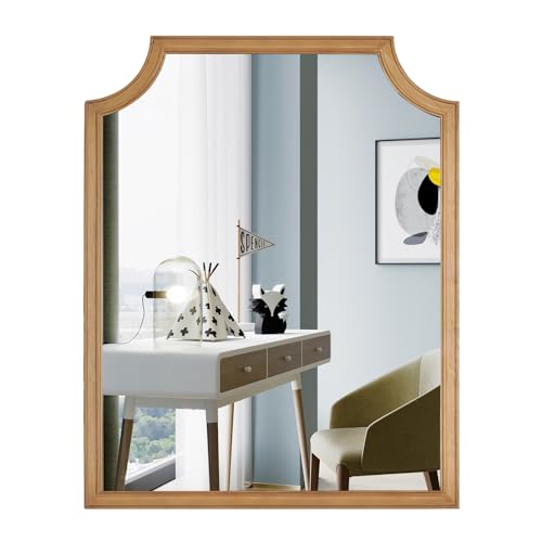 Scalloped Wood Mirror for Wall Decor 16x20 Inch Small Bathroom Vanity Rectangle Mirror for Hallway Bedroom Living Room