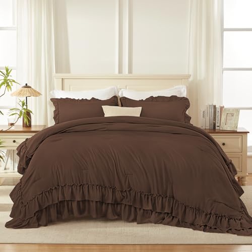 Brown Ruffle California King Comforter Set