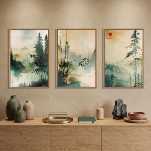 Chinoiserie Landscape Framed Canvas Wall Art Set