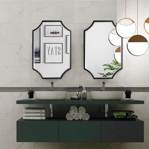 24"x36" Sleek Black Metal Scalloped Decorative Wall Mirror