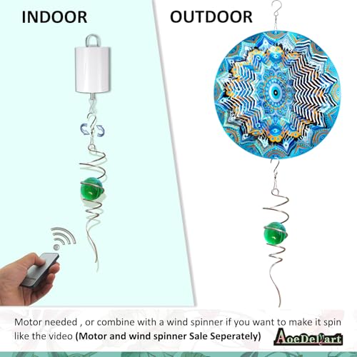 Wind Spinner Tail Gazing Ball Spiral Decorative Wind Spinners Sun Catcher 11inch Tail and 2 inch Glass Orb. Indoor Outdoor Garden Decoration Wind Spinner Stabilizer
