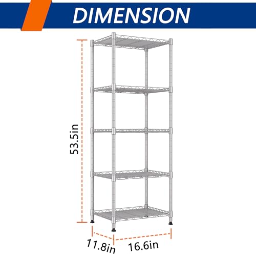 5 Wire Shelving Metal Storage Rack Adjustable Shelves