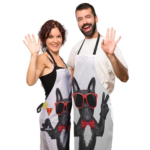 Garden Apron for Men French Bulldog Dog Funny Aprons for Women for Kitchen Cooking Restaurant BBQ Painting Crafting Gardening 27”