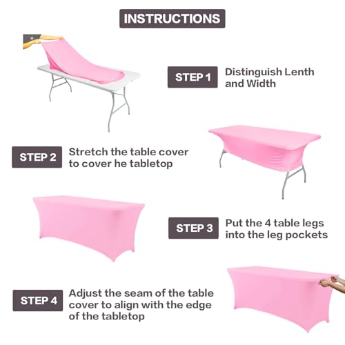 2 Pack 6FT Table Cloth for Rectangular Spandex Pink Table Cover (2 Count)