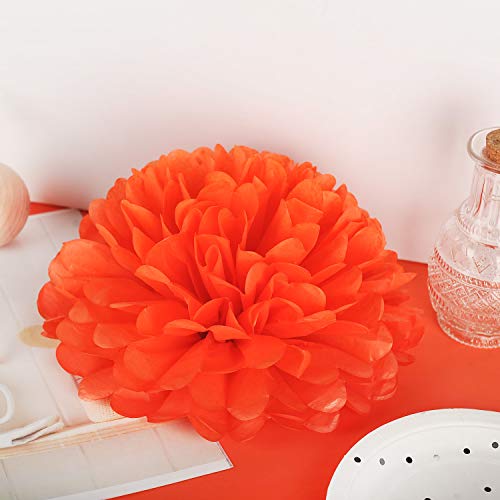 10" Orange Tissue Pom Poms DIY Tissue Paper Flowers for Birthday Wedding Baby Shower Tea Party Dessert Table Decoration (18 Count)