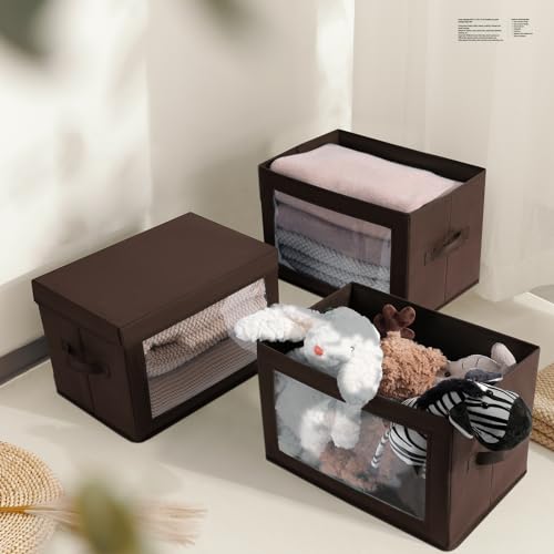 Brown Fabric Storage Bins with Lids (6 Count)