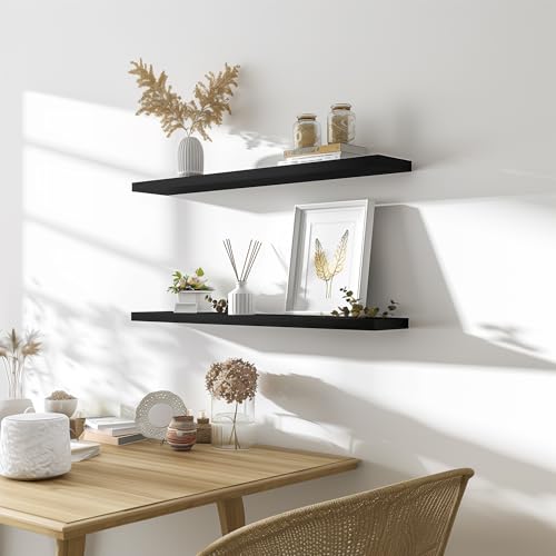 36 Inch Floating Shelves for Wall Rustic Black Wood Wall Shelves for Bedroom Set of 4 (4 Count)