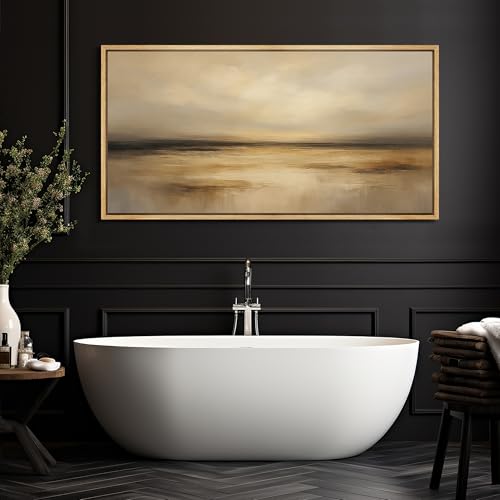 Extra Larg Framed Canvas Print Wall Art Golden Sunset Horizon Abstract Modern Neutral Illustrations Decorative Colorful for Bedroom