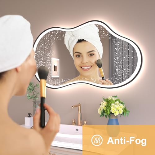 24''x36'' Irregular LED Bathroom Mirror with Lights & Black Frame